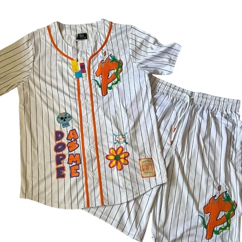 Bleecker & Mercer Baseball Jersey Set Mens XL White Orange Pinstripe Graphic NWT
